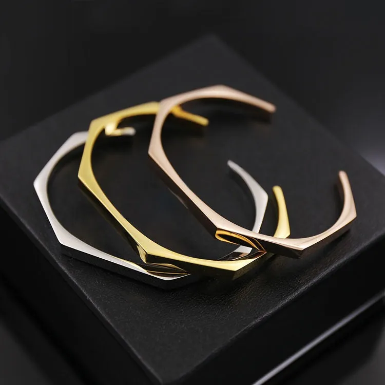 Women's Hexagon 4mm Width Customizable text with adjustable size Cuff Bracelet