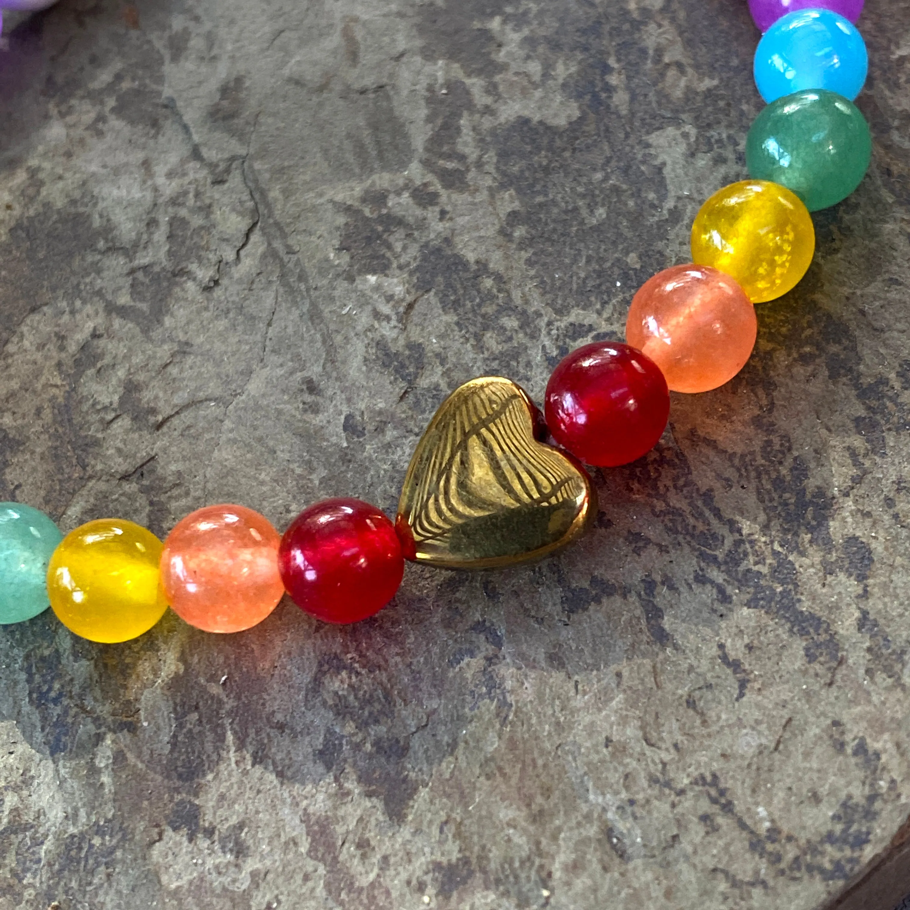 Women’s Rainbow LOVE Jade, Chalcedony and Aventurine Gemstone Bracelet