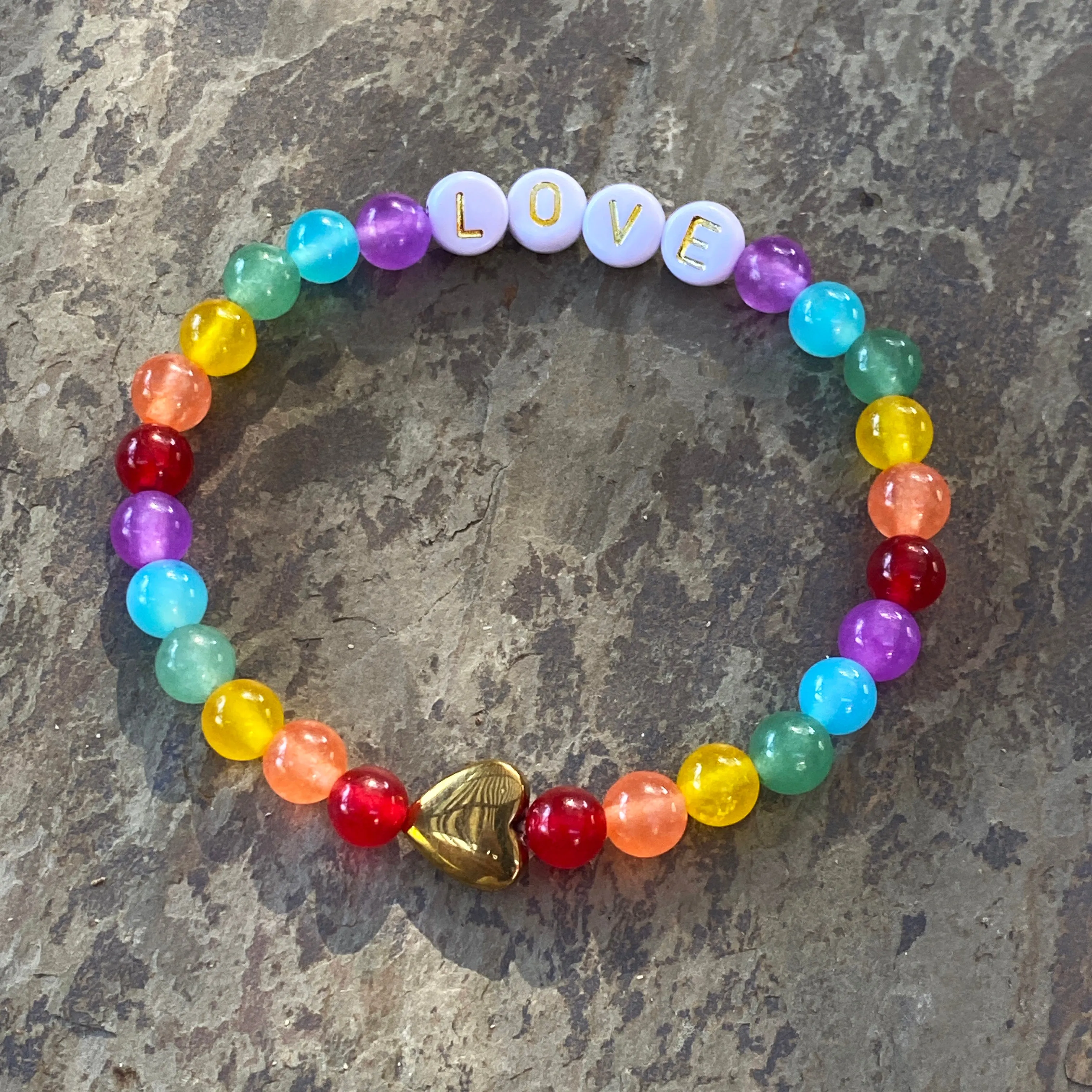 Women’s Rainbow LOVE Jade, Chalcedony and Aventurine Gemstone Bracelet