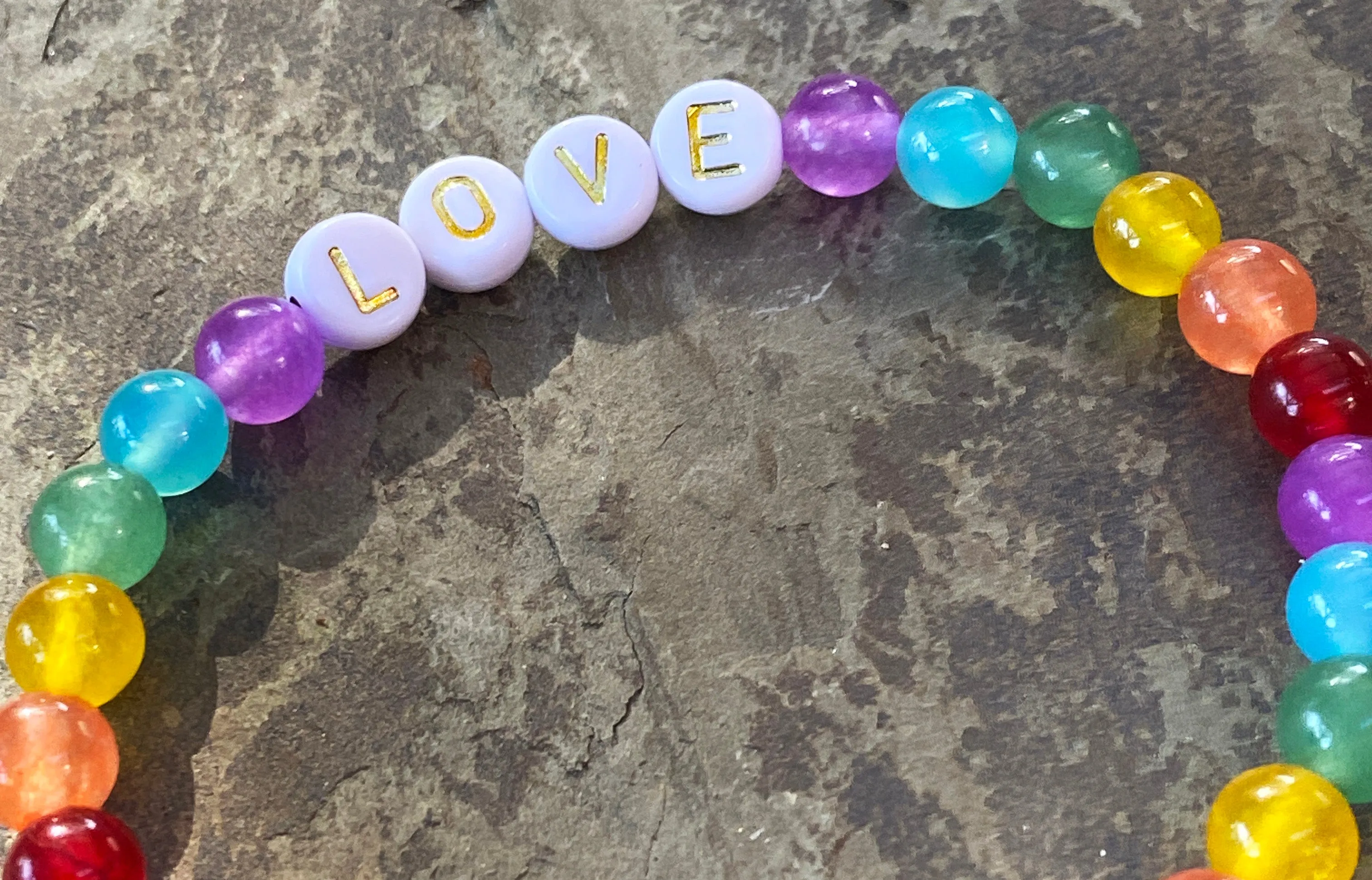 Women’s Rainbow LOVE Jade, Chalcedony and Aventurine Gemstone Bracelet