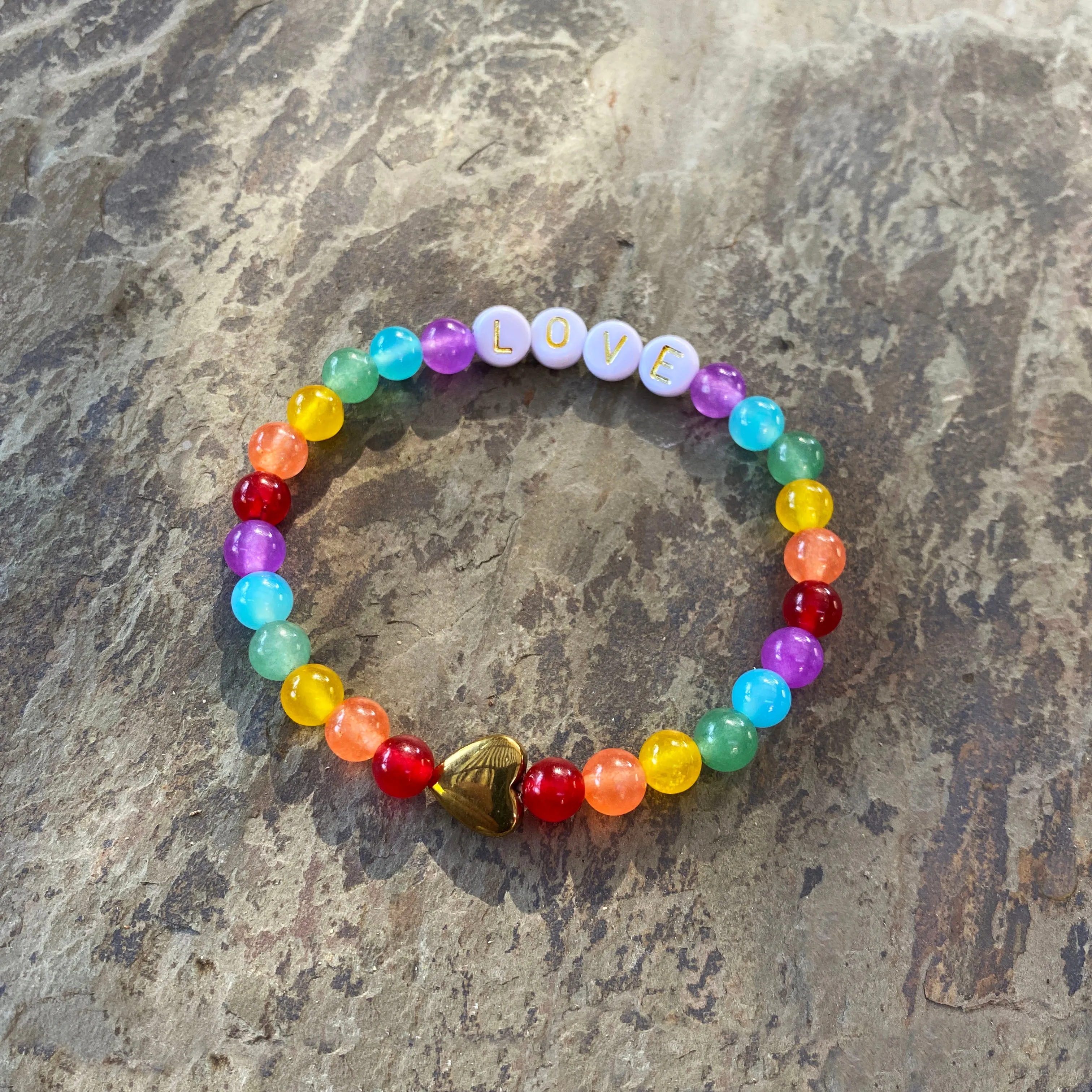 Women’s Rainbow LOVE Jade, Chalcedony and Aventurine Gemstone Bracelet
