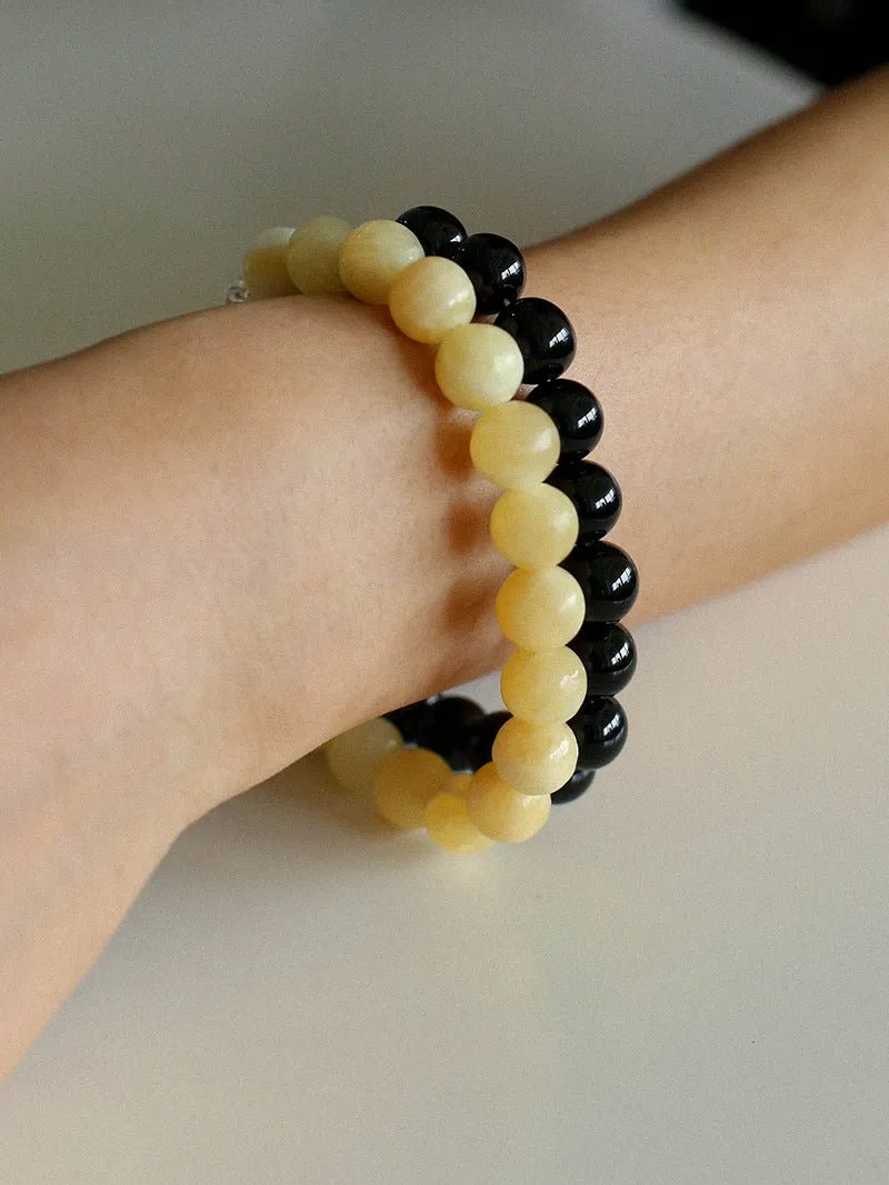 Yellow Jade Beaded Figure 8 Buckle Bracelet