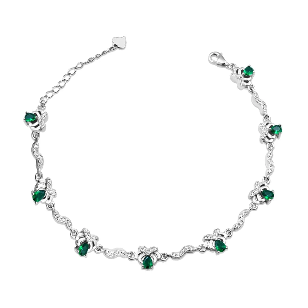 Zarkan 925 Silver Minimal Emerald Bracelet