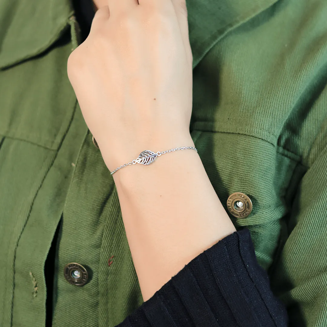 Zarkan Leaf Cut Linear Silver Bracelet